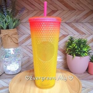 Starbucks Mango Bling Summer Studded Ombre Hot Pink - Yellow Tumbler 💛